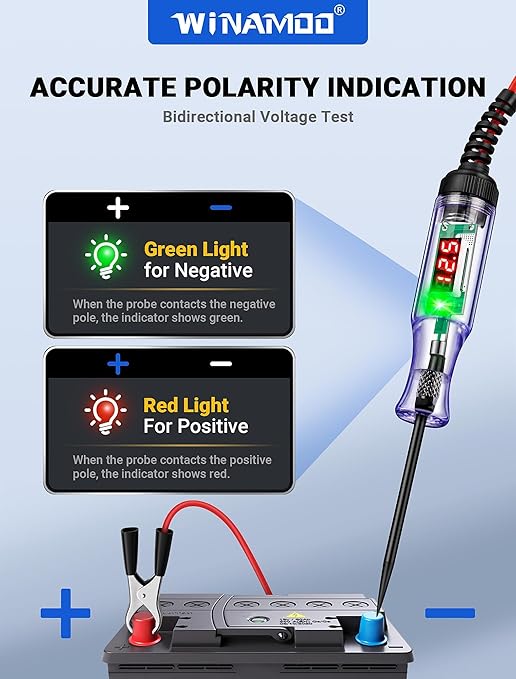 Test Light Automotive 5-90V Digital LED Circuit Tester with Voltage Display, Auto Bidirectional Voltage Tester, Electric Test Pen with Extended Spring Wire & Probe for Car RV Fuse Checker
