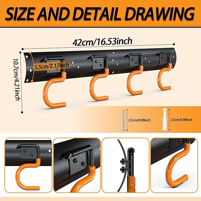3-H 12×16" All Metal Garden Tool Organizer Wall Mount, Broom Holder Wall Mount for Garage, Shed, Garden, Basement Hanging and Organizing Rake, Mop, Shovel, Hose (12Pack)