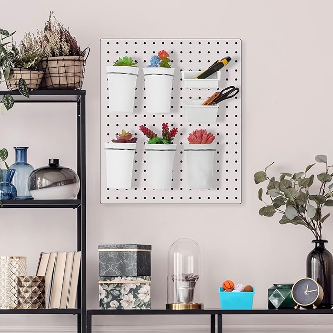 Yookeer 20 Pcs Pegboard Bins and Cups with Hooks and Loops Peg Assortment Organizer Accessories Various Tool Organizer Pegboard Baskets Set for Garage Workshop Workbench Office(White)