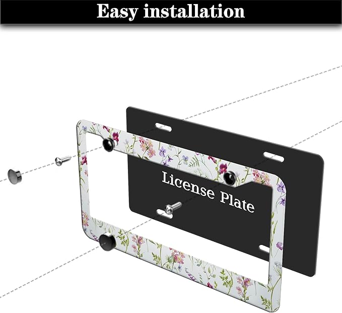 License Plate Cover Multicolor License Plate Frames Folk Flower Hippie Boho Floral Aluminum Metal Car Accessory 2 Pack with Screw Covers Set