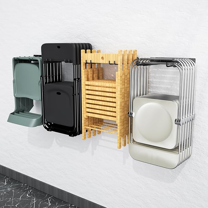 Folding Chair Storage Rack Wall Mount, Garden Tool Hanger for Garage Organization, Patio, Beach & Camping Chairs Organizer Hooks, Holds 480 lbs - 4 Pack