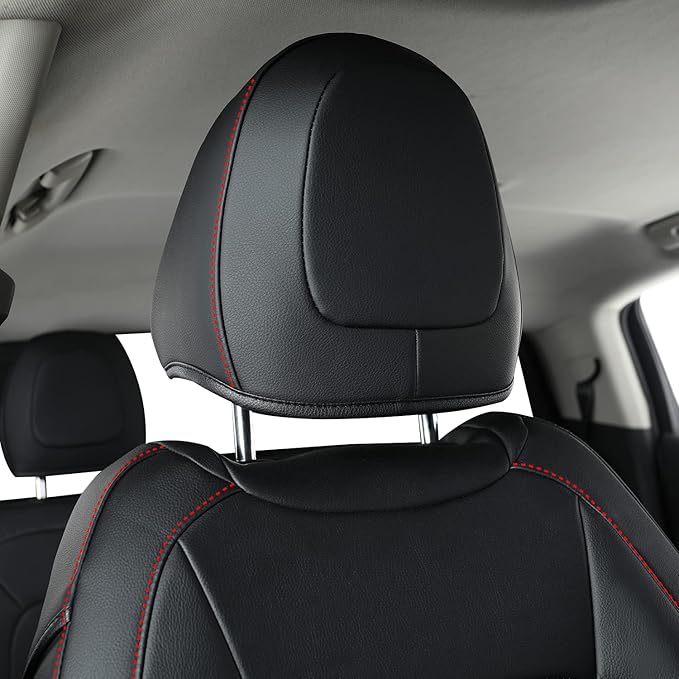 LUCKYMAN CLUB 2 Front Chevy Colorado Seat Covers, fit for 2015-2022 Colorado Crew Cab Z71 LT ZR2 Work Truck with Faux Leather (Black&Red 2 pcs)