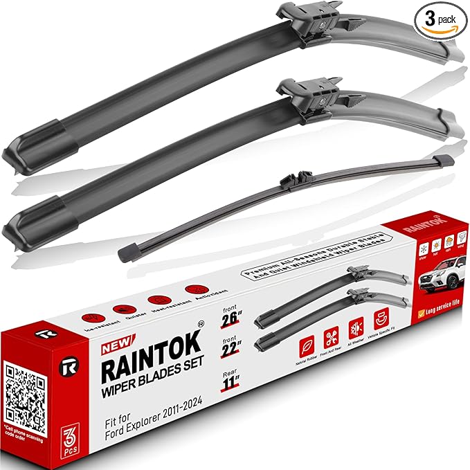 Windshield Wiper Blade Set Replacement for 2011-2022 Ford Explorer and Rear Windshield Wiper Blade-26"/22"/11" (Set of 3) Pinch Tab