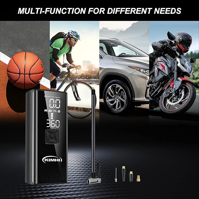 Tire Inflator Portable Air Compressor - KIMHI 150 PSI Cordless Car Air Pump,2X Faster Pump with 10000mAh Rechargeable Battery,Digital Pressure Gauge, LED Light,For Car,Motorcycle and Ball