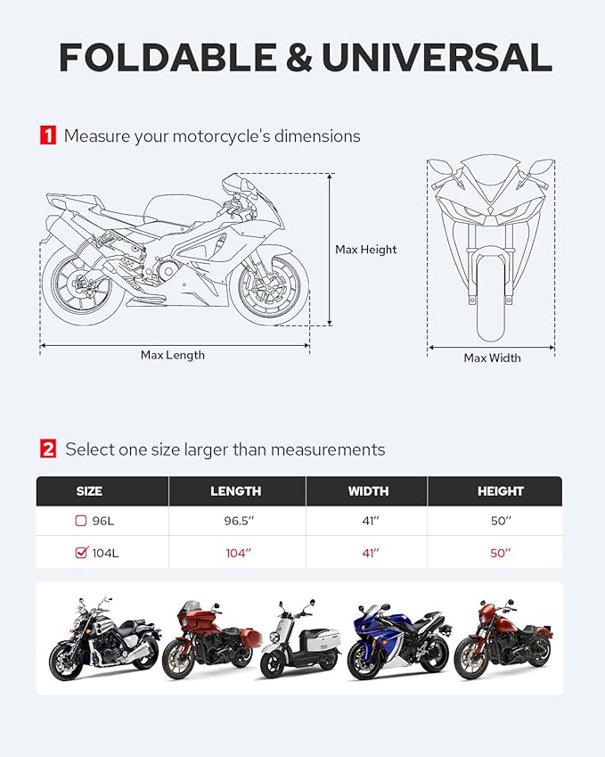 Benlari Motorcycle Cover Waterproof Outdoor, Heavy Duty Motorcycle Cover, Universal All Season Protection Night Reflective with Lock-Holes American Flag Fits up to 104" Motorcycles Vehicle Cover