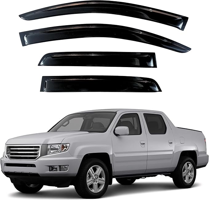 KPY Window Visor Compatible with Honda Ridgeline 2006-2014, 4PC Rain Guard Side Window Vent Deflectors Tape-On Style, 2006 2007 2008 2009 2010 2011 2012 2013 2014