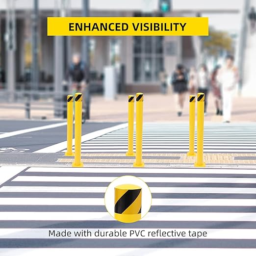 Safety Bollard 2 Packs, 42 Inch Height Steel Bollard Post for Parking Lot, 4.5 Inch Diameter Pipe, Yellow Safety Bollard Post with 8 Anchor Bolts, Ideal for Traffic-Sensitive Areas, Driveway Barrier