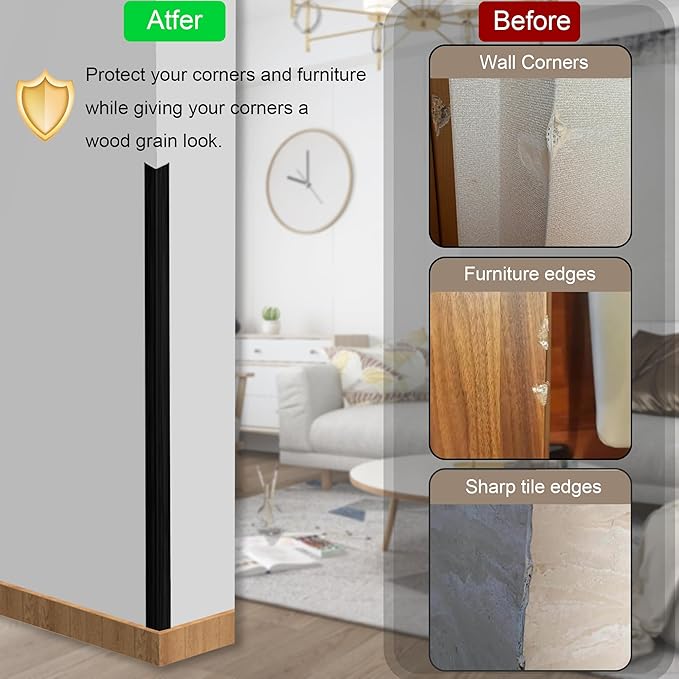 6 Pcs 49" Wall Corner Protector Trim, Black Wood Grain Edge Strip for Door and Window Frames Mirror Trim Backsplash Tile Edge (Black)