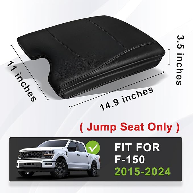 Muslogy Center Console Armrest Cover Compatible with Ford F-150 F150 2015-2024 2025 Comfort Armrest Pad Arm Rest Cushion Vegan Leather Protector 1-Inch Extra Thick(Jump Seat ONLY)