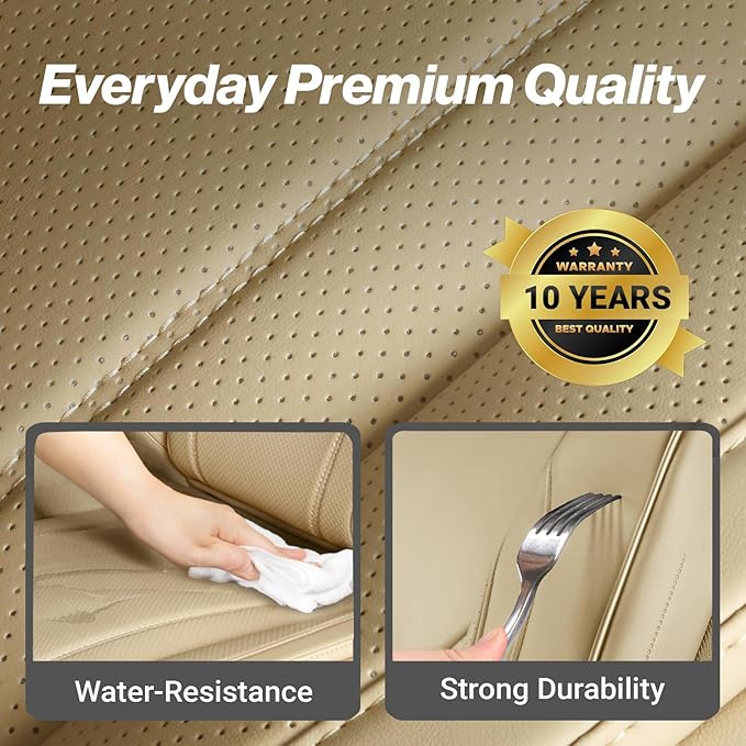 Coverland Custom Car Seat Covers Compatible with 2005-2021 Frontier King Cab, Crew Cab - Premium Leather Non-Slip Waterproof Cover Interior Protector Full Set-Beige [See Size Chart-Size X116]