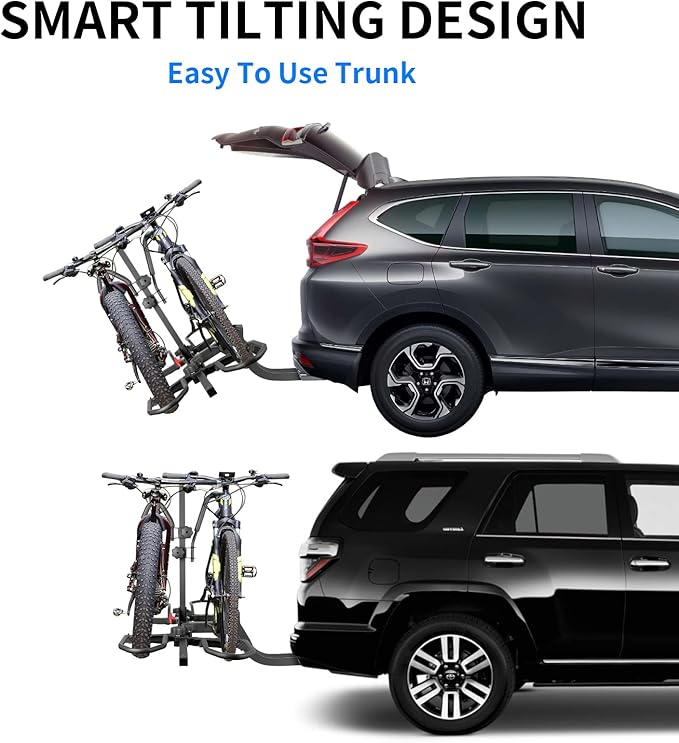 WEIZE Hitch Bike Rack, Wobble Free Smart Tilting Folding Bicycle Car Racks for Standard, Fat Tire and Electric Bike, 2-Bike 160 lbs Capacity, 2-inch Receiver