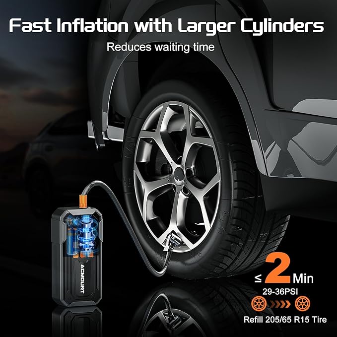 Tire Inflator Portable Air Compressor, 160PSI 10000mAH, 3X Faster Cordless Air Pump with Digital Gauge for Car, Bike, Motorcycle, Ball With Auto Shut-Off & 3 LED Light