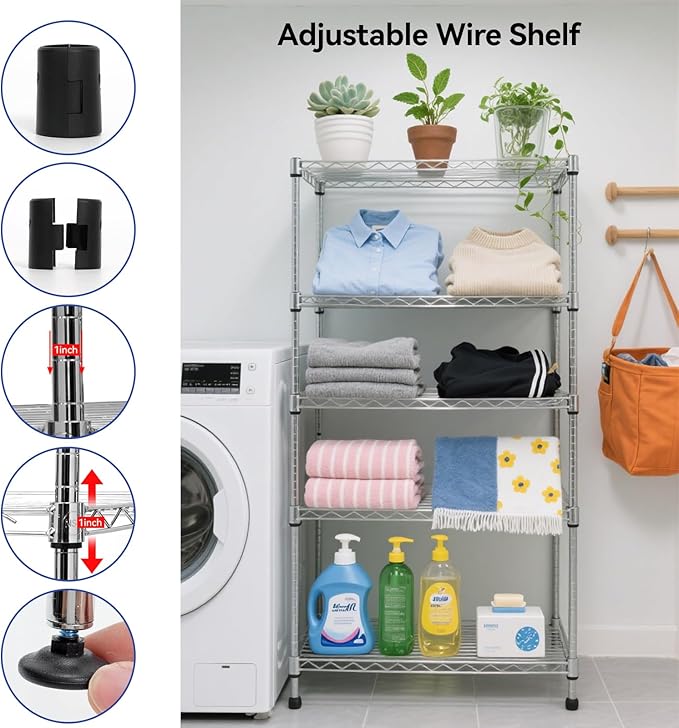 Heavy-Duty 4 Tiers Chrome Steel Wire Shelving NSF Certified. Adjustable Storage Rack for Kitchen,Garage,and Laundry Utility Room (Chrome-4Tiers-36x14x54)