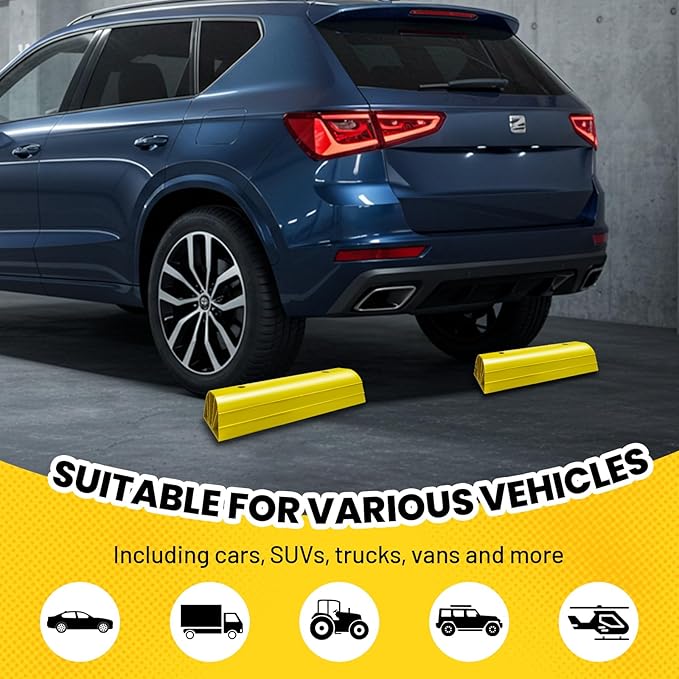 Garage Tire Stops for Garage Floor High-Visibility, 2 Pack 3.1" Higher Block Bumpers for Parking Car SUV Truck, Heavy Duty Car Wheel Stopper for Driveway Outdoor, Easy Installation