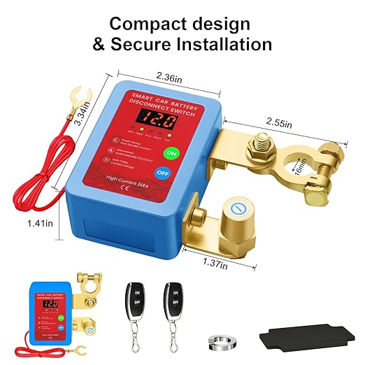 Kill Switch for Car-Remote Battery Disconnect Switch 12V,Upgrade Smart Voltage with LED Screen,Smart Voltage Car Kill Switch for Vehicle, RV, ATV, Truck, Boat (Blue)