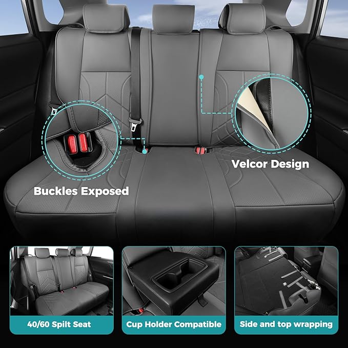 for Toyota RAV4 Seat Covers 2019 2020 2021 2022 2023 2024 2025 RAV 4 LE XLE Limited XLE Premium (Gas not for Hybrid) - Custom Leather Car Seat Covers Full Set - BlackGrey