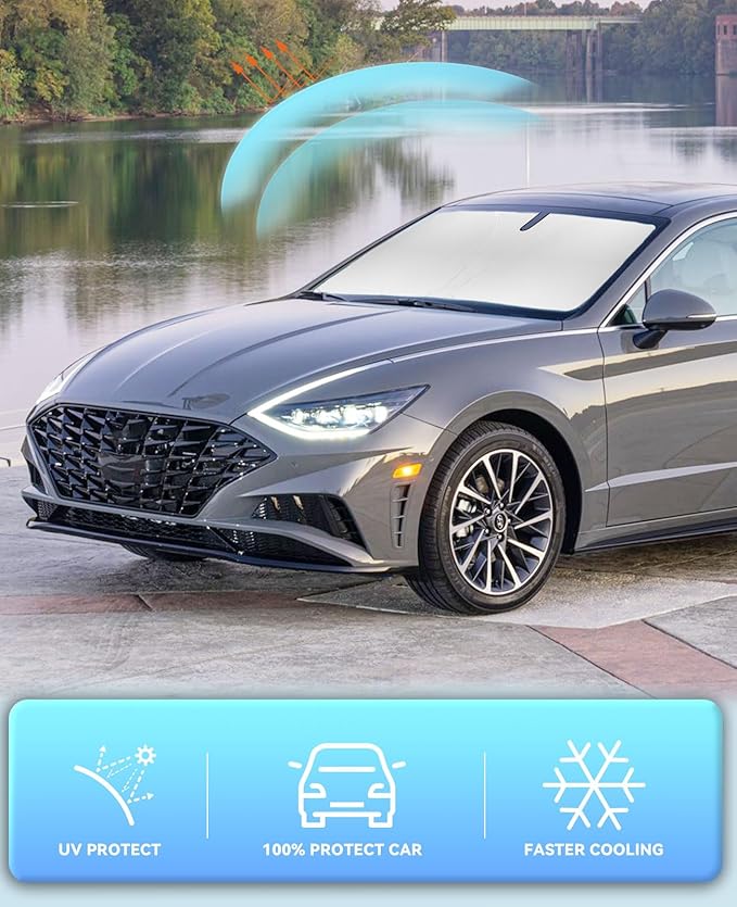 Sun Shade for Sonata Windshield Sunshades for Hyundai Sonata 2020 2021-2024 2025 Windshield Cover Front Window Shields 240T Silver Coating Protector Sun Visor Blocks UV Rays Heat Car Accessories
