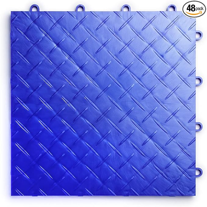 Big Floors RaceDeck Diamond Plate Design, Durable Interlocking Modular Garage Flooring Tile (Royal Blue, 48 Pack of 12 x 12" Tiles)