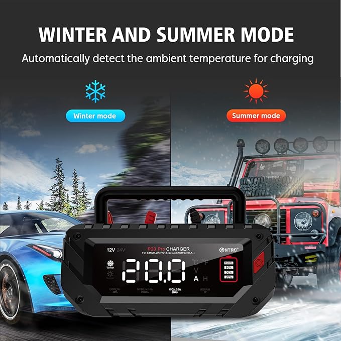 Lithium Lifepo4 Battery Charger,12V 24V AGM Deep Cycle Fully Automatic Car Battery Charger,12 Volt 24 Volt 20 amp Batetry Charger Automotive,Smart Trickle Charger