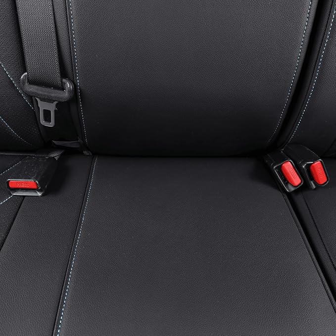 EKR Tacoma Back Seat Covers Custom for Select Toyota Tacoma (Hybrid) 2024 2025 Double cab TRD Sport,TRD Off-Road,Limited,Trailhunter- Second Row Only,Leather (Black with Blue Trim)