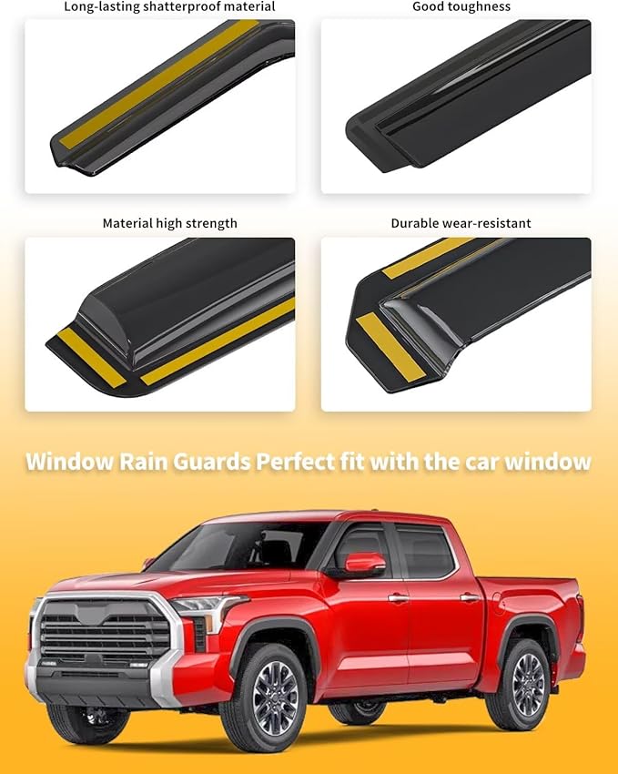in-Channel Window Rain Guards Fit for Truck Toyota Tundra 2022 2023 2024 2025 CrewMax Extra Durable Window Visors Window Deflectors Vent Visors Vent Shades Car Accessories-4 pcs 2-Q13