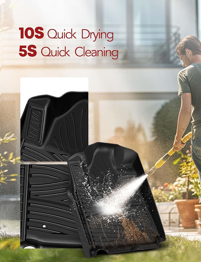 YHTAUTO Floor Mats Fit 2012-2013 Toyota Tundra CrewMax Cab, TPE All Weather Car Mats Waterproof Anti-Slip Odorless Floor Liner, Interior Car Accessories Front & 2nd Row Liner
