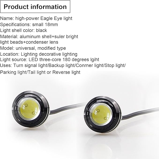 LEADTOPS 10Pcs 18mm 12V Red Eagle Eye LED Car Fog DRL Daytime Running Light Backup Reverse Tail Rock Lights Small bulb (Red light, Black Case)