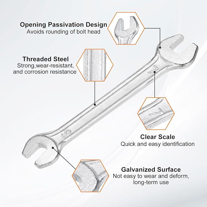 HARFINGTON 5pcs Double Open End Wrench 6mm x 7mm Metric 15 Degree Offset Angle Small Flat Head Wrench Galvanizing Open Ended Spanner for Automotive Repair Furniture Assembly