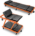 DNA MOTORING 48" 2 IN 1 Folding Rolling Garage Shop Creeper Roller Seat, 7 Pcs 2" Casters, 350 Lbs Weight Capacity, Orange, TOOLS-00193-OG