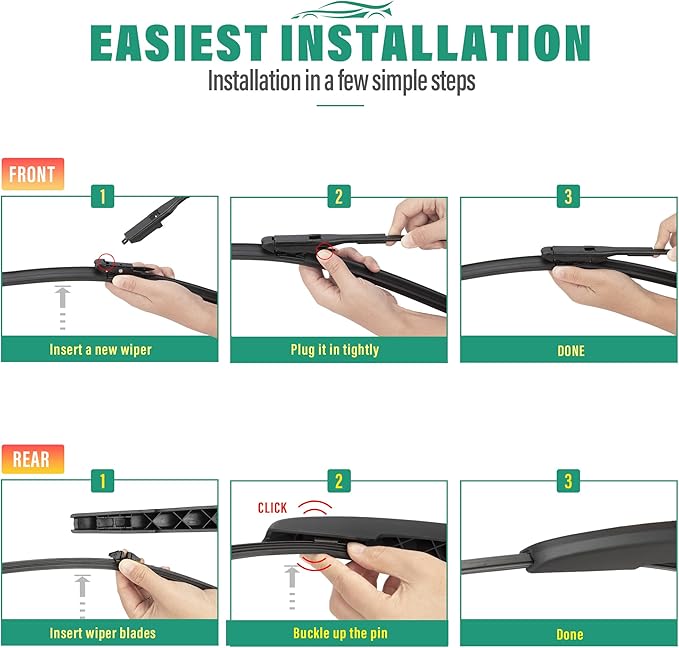 24" 18" 11" Windshield Wiper Blades Replacement for Lincoln Nautilus 2019 2020 2021 2022 2023 2024 / Lincoln MKX 2016 2017 2018 Premium All Weather Front Rear Wipers Set - OEM Quality (Pack of 3)