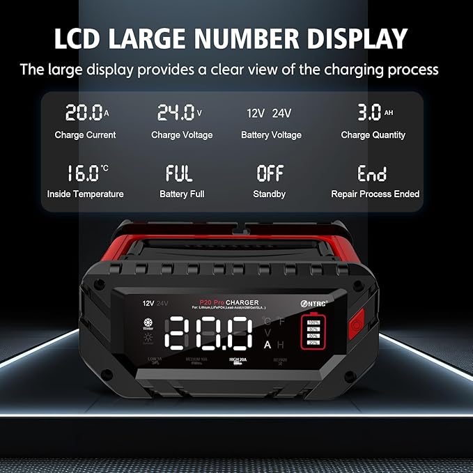 Lithium Lifepo4 Battery Charger,12V 24V AGM Deep Cycle Fully Automatic Car Battery Charger,12 Volt 24 Volt 20 amp Batetry Charger Automotive,Smart Trickle Charger