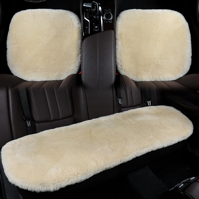Fluffy Genuine Sheepskin Car Seat Cover for Auto Fuzzy Interior Accessories Cushion with Soft Wool Natural Fur Non-Slip (Pearl, Front20*20Inch)