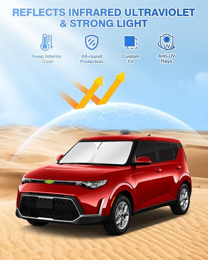 Sunshades for Kia Soul 2020-2025 2026 Accessories Windshield Sun Shade Side Rear Window Shade Cover Sun Visor Shield Privacy Protection Keep Vehicle Cool Black 6PCS