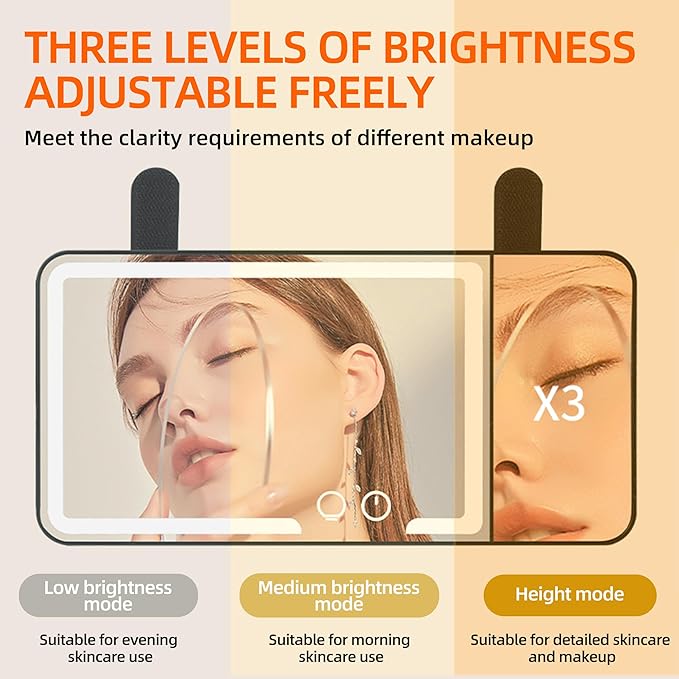 2 pack， Car Sun Visor Vanity Mirror， Rechargeable Led 3 Light Modes,Dimmable Touch Screen,Side with triple magnification mirror image (2)