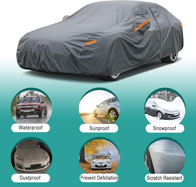 Premium Car Cover Custom Fit Nissan Sentra (2000-2025), 16 Layers Heavy Duty Car Cover Waterproof All Weather with Zipper Door for Sun Rain Snow Dust Uv Protection