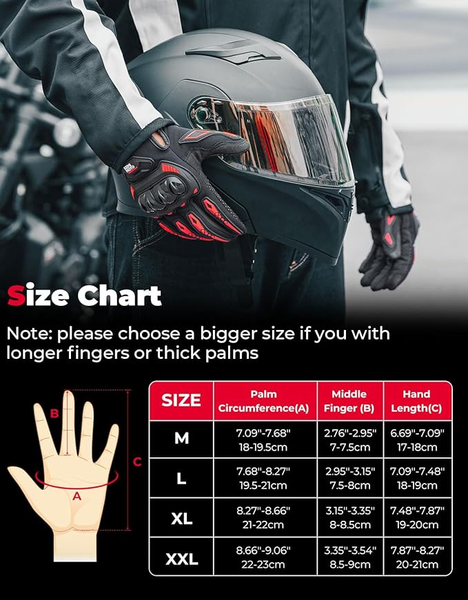 KEMIMOTO Motorcycle Gloves for Men/Women, Touchscreen Dirt Bike Gloves with Shell, Anti-Slip for Motorbike, Riding, Racing, Cycling, Dirt Bike, ATV, UTV, Motocross, BMX, Hiking