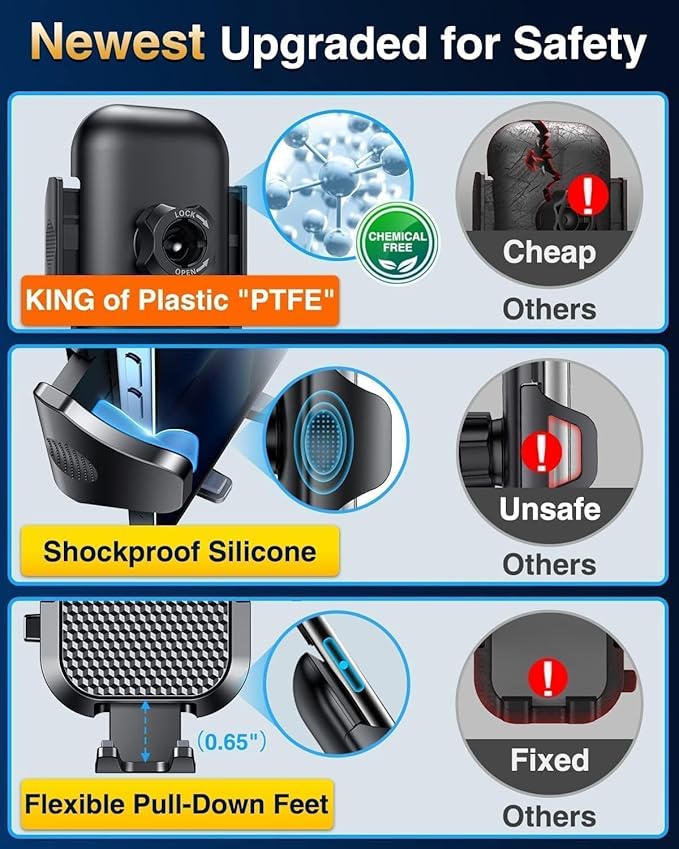 [2025 True Military-Grade] Car Phone Holder VANMASS [Upgraded Strongest Suction & Clip] Cell Phone Mount for Dashboard Windshield Vent,Truck Cradle Stand for iPhone 16 Pro Max 15 14 13 Samsung Android