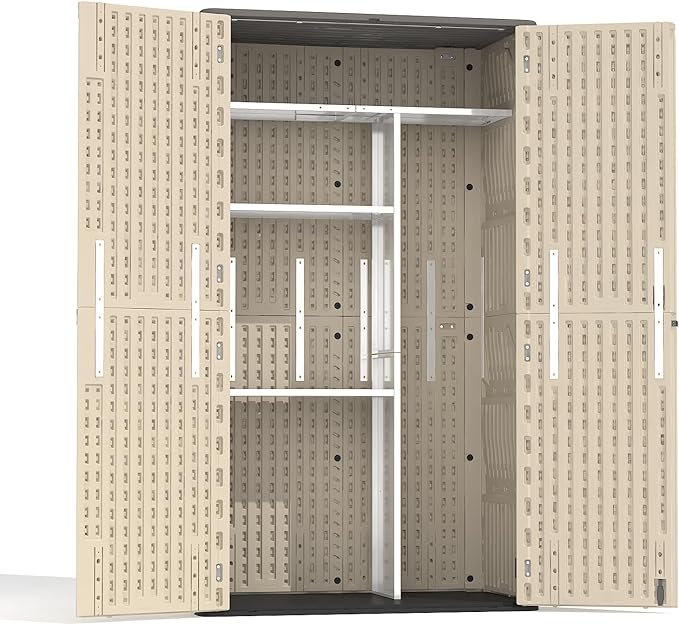 Vertical Storage Shed Shelf, Weatherproof Metal Shelf for 60 cuft Tool Cabinetwith Screw and Nuts Easy Assembly, Ideal for Outdoor Use, 45.6''L×13.2''W×69.9''H, White