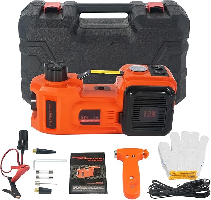 E-HEELP Electric Car Jack 5Ton 12V Kit Hydraulic (Lifting Range: 6.1~17.7 inch) with Inflator Electric Jack for Car SUV Sedan MPV Change Tires Garage Repair Emergency Kit