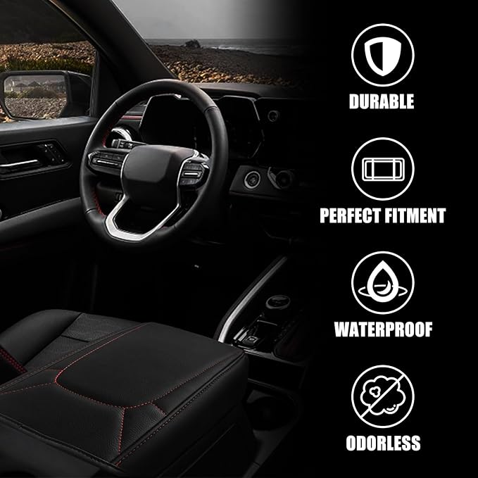 Muslogy Center Console Armrest Cover Compatible with Chevy Colorado/GMC Canyon 2023 2024 2025 ZR2 Z71 Trail Boss LT WT Elevation AT4 Denali AT4X Accessories Regular Thick(Red Stitching)