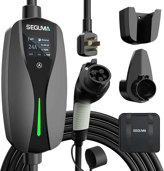 NEMA 14-30 Level 2 EV Charger, Electric Vehicle Portable Charger with 24A 240V 25FT Cable, Adjustable Current (10-24A), Home MobileEV Charging Station with 4-Prong Dryer Plug for J1772 Electric Cars