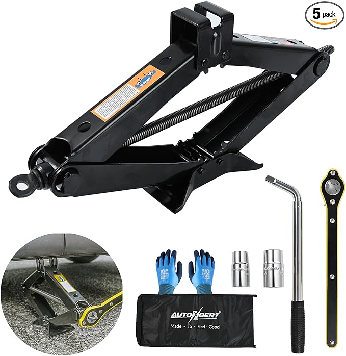 Scissor Jack Car Jack Kit 3 Tons (6,613 lbs) Universal Tire Jack Changing Kit - Extra Wide Base - Portable Car Emergency Kit with Lug Wrench for Sedan Truck SUV MPV (3T)