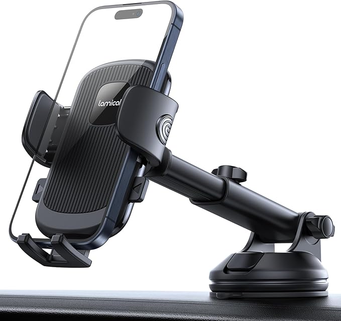 Lamicall Car Phone Holder - [Strongest Military-Grade Suction Cup] 360° Rotation Phone Holders for Your Car Quick Release Adjustable Car Phone Mount Dashboard for iPhone 16 Galaxy Smartphone Truck