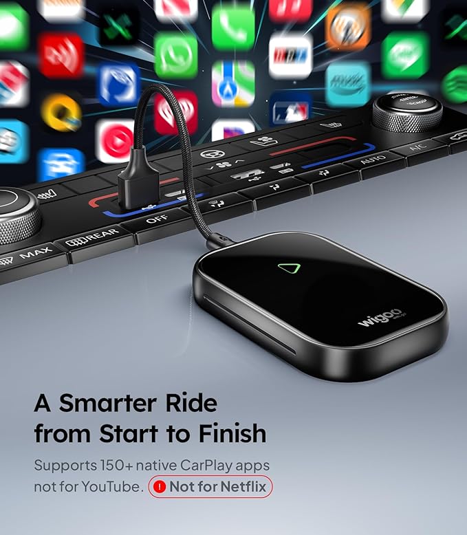 Wigoo 2025 Upgrade Wireless CarPlay Adapter for iPhone [Long-Drive Stability, 10s Connect, Easy Use] Converts Wired to Wireless, Low Delay CarPlay Dongle, Fit for Cars with Wired CarPlay, Blue