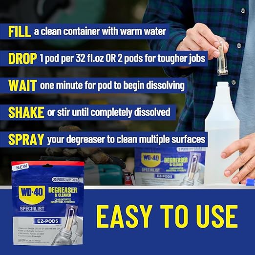 WD-40 Specialist Degreaser and Cleaner EZ-PODS, Customizable Industrial-Strength Concentrate, Multi-Surface Cleaning Solution, Cleans and Degreases BBQ, Patio Cleaner,1-Pack of 5 PODS