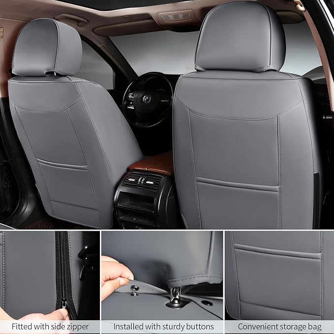 Car Seat Covers Full Set Leather Seat Covers Automotive Seat Covers Universal Car Seat Cover for Most Cars Gray