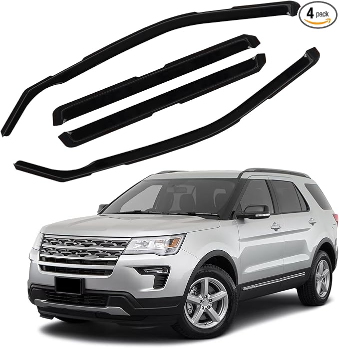 in Channel Rain Guards Fit for Ford Explorer 2011 2012 2013 2014 2015 2016 2017 2018 2019, Durable Vent Window Visors, Smoke Tinted Wind Deflectors, Vent Shade Shield, 4 PCS