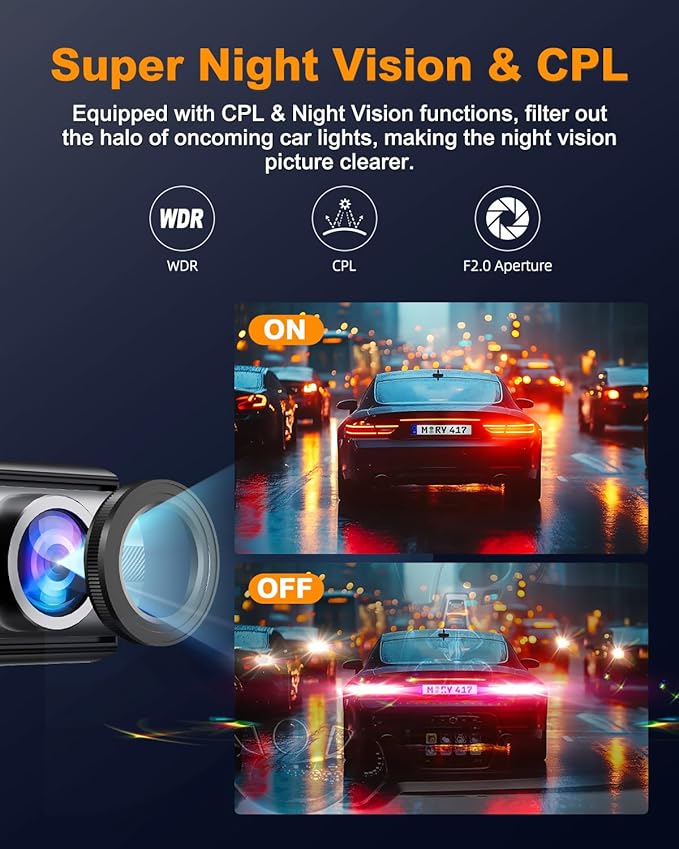 Dash Cam Front and Rear 4K, Built-in 5GHz WiFi with CPL, Dual Dashcams for Cars with 64GB Card, 24H Parking Mode, WDR, Ultra HD Night Vision, G-Sensor, Loop Recording, App Control, Support 256GB Max