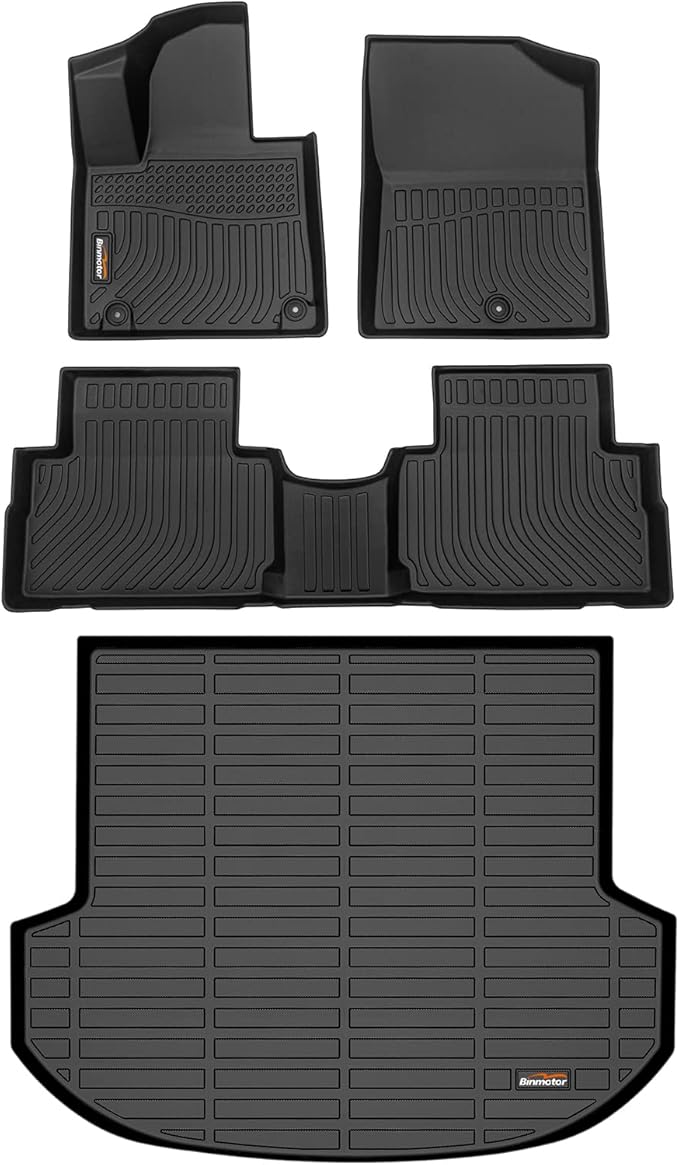 Binmotor-Floor Mats & Cargo Liner Set for Hyundai Santa FE 2021-2023 (Not Fit for Hybrid), Front & 2nd Row & Cargo Liner, TPE All Weather Mats Cargo Trunk Mat for Santa FE Accessories