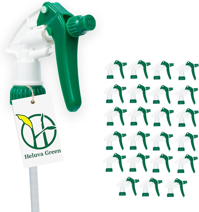 Spray Bottle Nozzle Replacement, Bottle Tops Only - Sprayer Nozzle Triggers for Heavy Duty, Commercial, Home Cleaning Solutions - Fits 8,16,24,32 oz Plastic & Glass Bottles, Green 24 pack